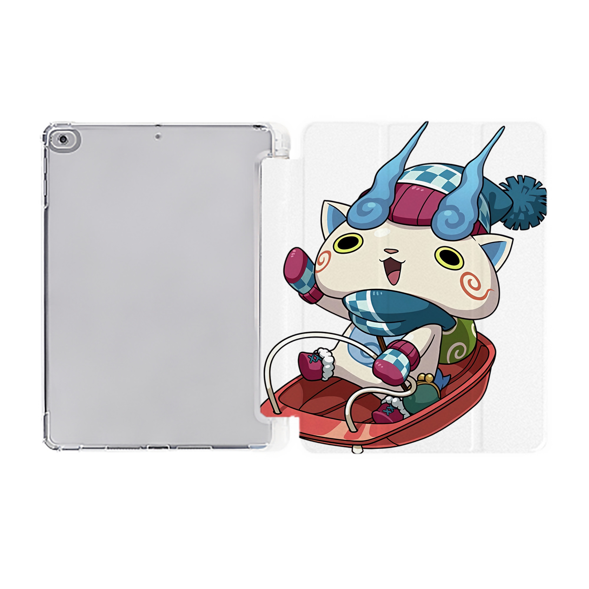 （画像用） 妖怪ウォッチ Yo-kai Watch IPad ケース ペン収納付き 三つ折りスタンド PUレザー×シリコン 対応機種9.5/10.5/10.9インチ